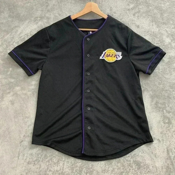 Los Angeles Lakers Jersey Mens Medium Black Button Down NBA Unk Basketball #48 - Picture 2 of 9